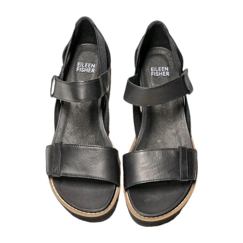 Eileen Fisher Weslia Espadrille Size 6 Black Platform Wedge Sandal NNB